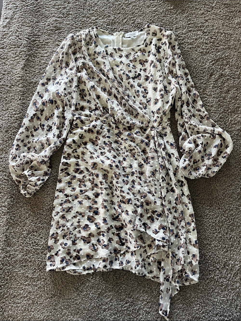 Gilli Cream Floral Long-Sleeve Wrap Dress with Brown & Black Accents